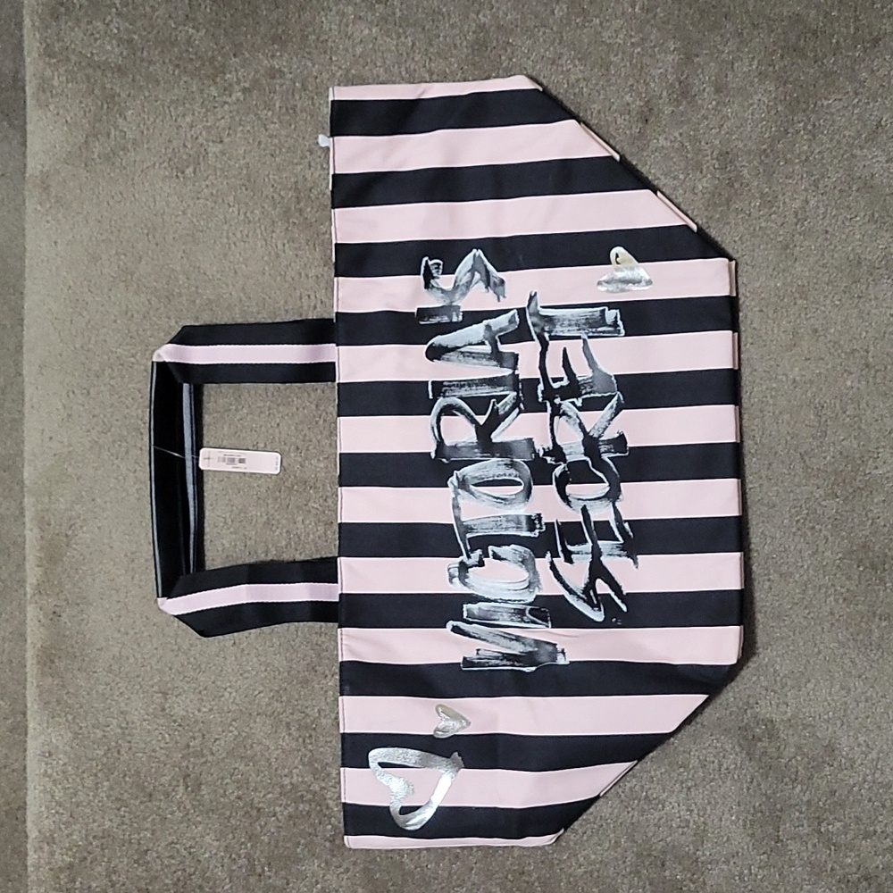 NEW VICTORIA'S SECRET BAG TOTE TRAVLE PINK AND BLACK STRIPE WOMENS GIRLS TEENS